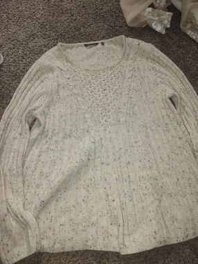Hannah Cable Knit Cream Sweater with Multicolor Speckle